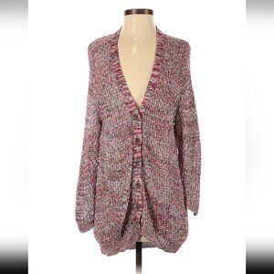 Inhabit 100% Linen Knit Cardigan Red Pink Sz M Button Up